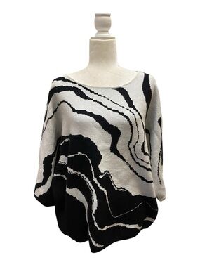 Magaschoni Black White Marble Art To Wear Sweater Lagenlook Dolman Sleeve